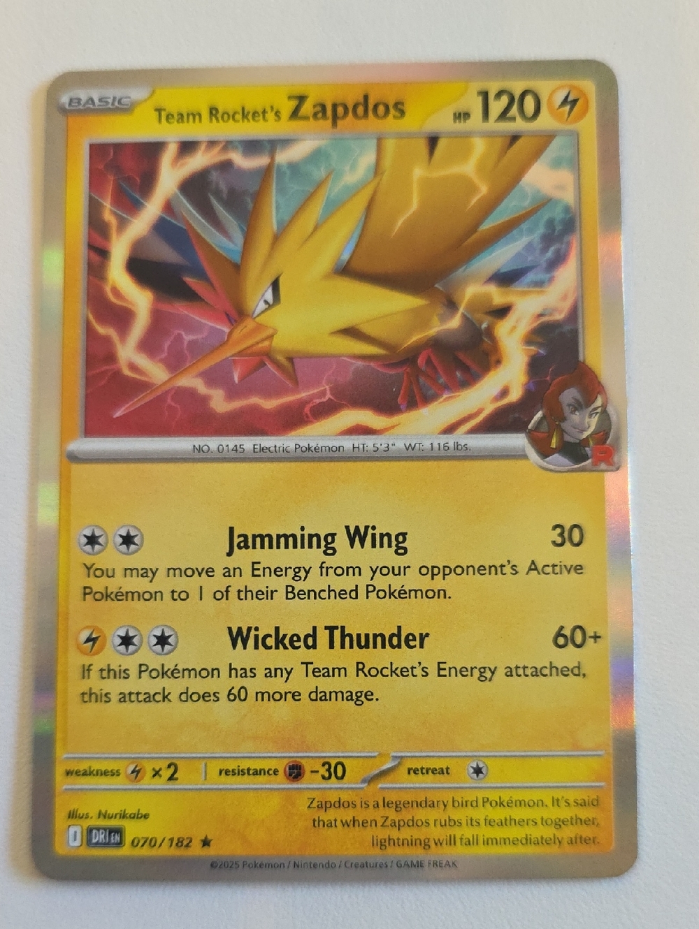 Pokemon Team Rocket's Zapdos Card